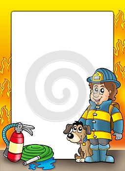 Frame with firefighter and dog