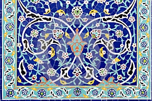 Frame of floral ceramic decoration. Colorful mosaic wallpaper.