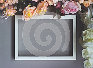 Frame with flowers; floral background with copy space