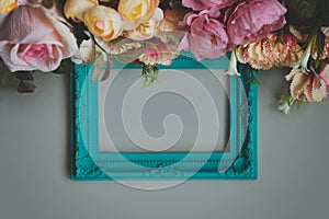 Frame with flowers; floral background with copy space