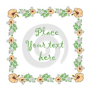 Frame of flowers and leaves with a place in the center for your text