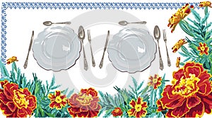 Frame flowers marigold plate