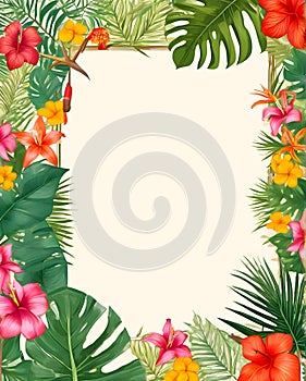 frame of flowers mockup tropical botanical template
