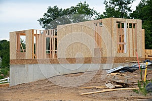 frame and foundation of the new house site real development