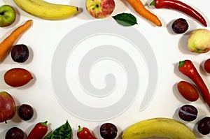 Frame of fresh vegetables and fruits