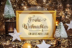 Frame Frohe Weihnachten, Means Merry Christmas , Golden Christmas Decoration