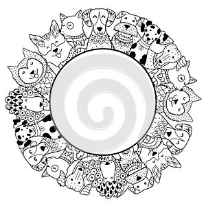 Frame with funny dogs for coloring page. Place for your text