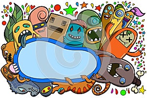 Frame Cartoon monsters collection. set of cartoon monsters group