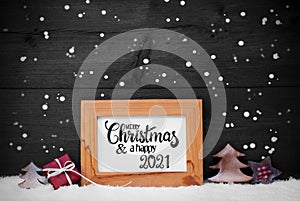 Frame, Gift, Tree, Snow, Snowflakes, Merry Christmas And A Happy 2021