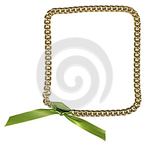 Frame from gold chainlet with green ribbon