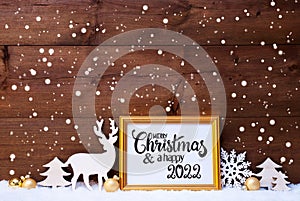 Frame, Golden Ball, Tree, Snow, Deer, Merry Christmas And A Happy 2022