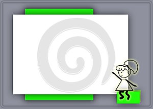 Frame gray-green with a girl. Beautiful frame on a gray background green square and white empty place for inscriptions