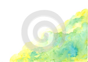 Frame of green abstract watercolor hand painting on white background.