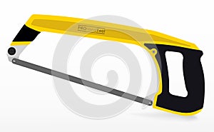 Frame Hacksaw. Vector Yellow Hand Saw Isolated Illustration. Carpenter Tool