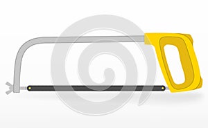 Frame Hacksaw. Vector Yellow Hand Saw Isolated Illustration. Carpenter Tool