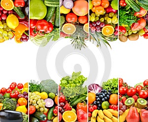 Frame healthy vegetables and fruits isolated on white