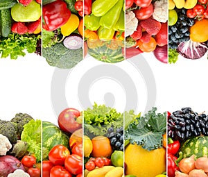 Frame healthy vegetables and fruits isolated on white