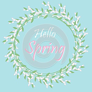 Frame Hello Spring Background With Flowers.