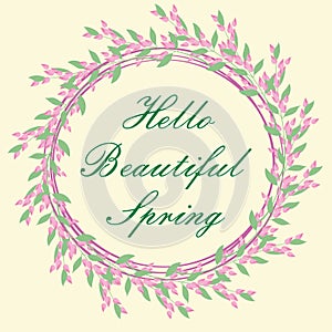 Frame Hello Spring Background With Flowers.