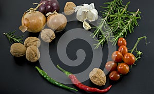 Frame of herbs and vegetables