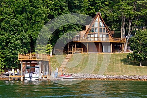 A-Frame House on Water with Boats