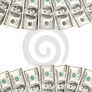 Frame of hundreds dollars isolated over white