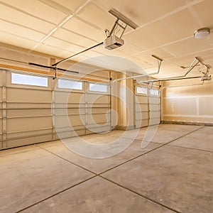 Frame Interior of the empty garage of a home with unfinished walls and ceiling