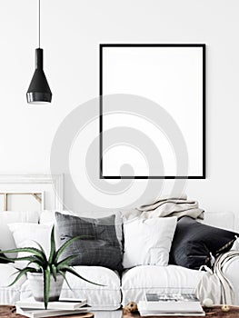 Frame interior mock up . Wall art. Scandinavian interior. 3d rendering, 3d illustration