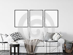 Frame interior mock up . Wall art. Scandinavian interior. 3d rendering, 3d illustration