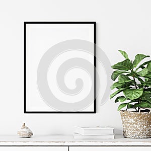 Frame interior mock up . Wall art. Scandinavian interior. 3d rendering, 3d illustration