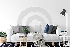 Frame interior mock up . Wall art. Scandinavian interior. 3d rendering, 3d illustration