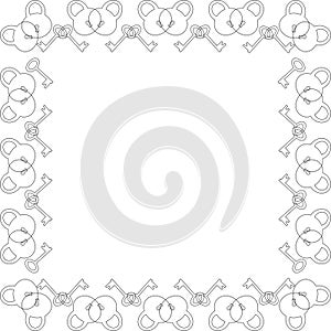 Black and white frame of keys and locks