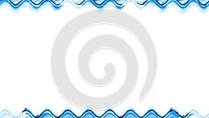 Frame, long wavy rectangular horizontal blue lines of lightening and darkening light on white background. Space for your own