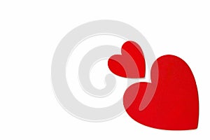 Frame Love symbol decorations on Valentine day 14th February, red painted hearts on white