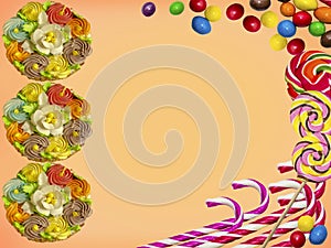 Frame made of cakes and sweets.