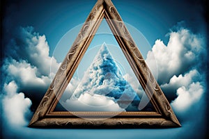 Frame made with covered white cloud in the sky in triangle shape.
