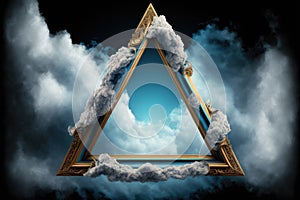 Frame made with covered white cloud in the sky in triangle shape.