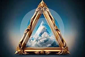 Frame made with covered white cloud in the sky in triangle shape.