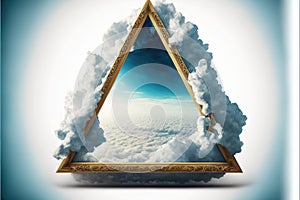 Frame made with covered white cloud in the sky in triangle shape.