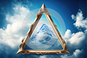 Frame made with covered white cloud in the sky in triangle shape.