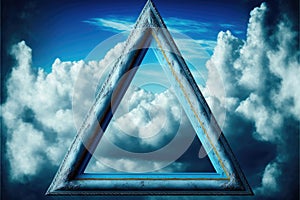 Frame made with covered white cloud in the sky in triangle shape.