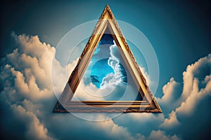 Frame made with covered white cloud in the sky in triangle shape.