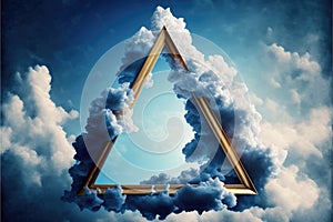 Frame made with covered white cloud in the sky in triangle shape.