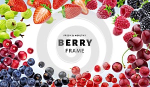 Frame made of different berries isolated on white background