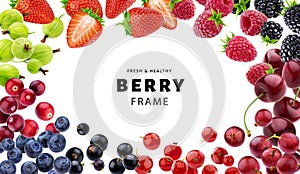 Frame made of different berries isolated on white background