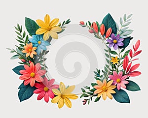 Frame made of flowers on PNG background. Generative AI.