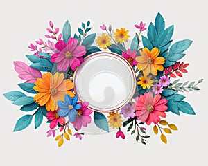 Frame made of flowers on PNG background. Generative AI.