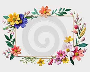 Frame made of flowers on PNG background. Generative AI.