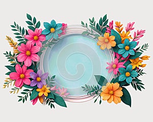 Frame made of flowers on PNG background. Generative AI.