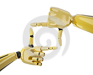 Frame made by gold robotic hands